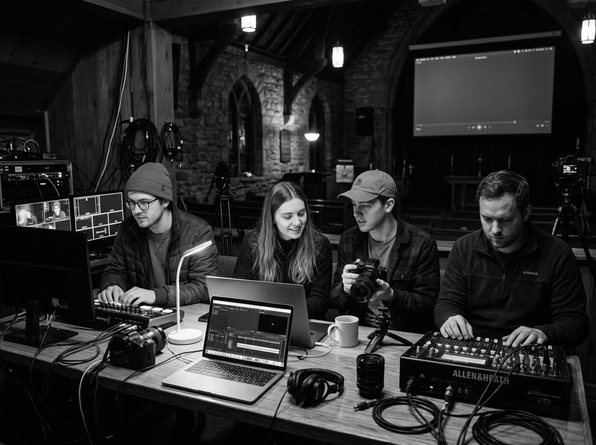 Church media team collaborating